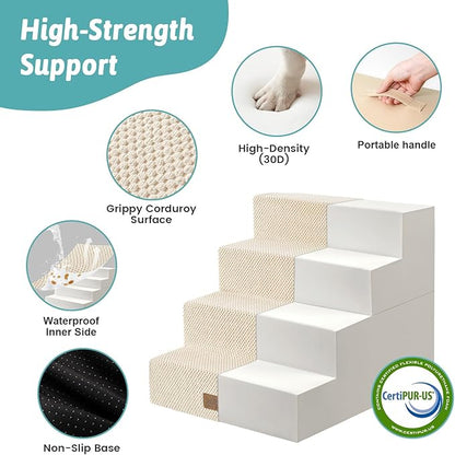 Dog Stairs for Small Dogs, 4 Tier Removable Wider Pet Stairs for Couch and Bed, 17.7" H Dog Steps for Old Cats, Puppy, Small Dogs, 17.7x23.6x17.7 inch, Beige