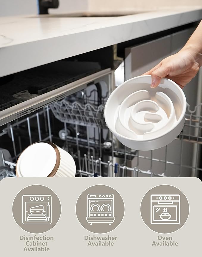 Ceramic Slow Feeder Dog Bowls, 0.6 Cup Slow Feeder for Small Dogs and Cats, Puzzle Maze Bowl, Prevents Choking, 6in, White