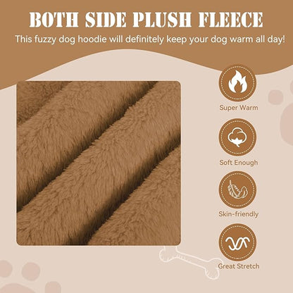 Fuzzy Dog Sweaters for Small Dogs Dog Hoodie Pet Clothes Warm Soft Cozy Coats Hooded Sweatshirt Fleece Small Pet Hoodies Sweater(Coffee-XS)