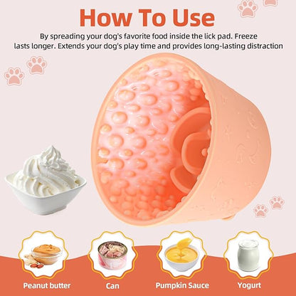 Dog Slow Feeder Lick Bowl, Non-Slip Dog Licking Treat Dispenser, Slow Feeder Bowls for Small Medium Large Breed Dogs, Anxiety Relief & Anti-Choking, BPA Free Silicone (Light Orange, 1.6 Cup)
