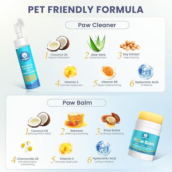 Dog Paw Care Kit | No-Rinse Paw Cleaner & Soothing Paw Balm | Gentle and Safe | Removes Tangles & Knots with Dog Grooming Comb | Paw Care Solution for Dogs and Cats
