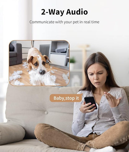 2K Cat Camera Treat Dispenser, AI Photo Album, Pet Camera with 360° Auto Tracking & 5G/2.4G WiFi, 2-Way Talk, Remote Treat Tossing, Motion Alerts for Dogs Indoor, White