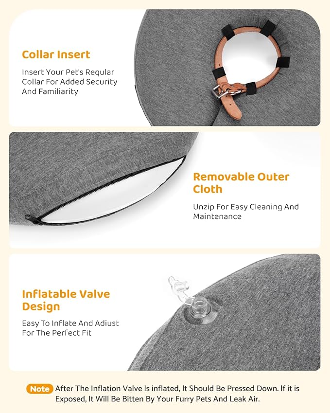 MIDOG Inflatable Dog Cone Collar – Soft Dog Cone Alternative After Surgery, Comfortable Recovery Neck Donut ECollar for Small Medium & Large Dogs and Cats to Stop Licking & Vision-Friendly (Grey,XS)