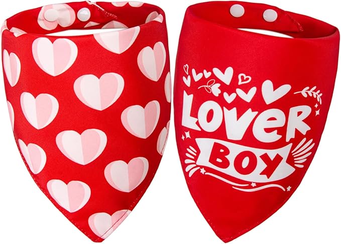 Dimidium Valentines Day Dog Bandanas 2 Pack, Love Pet Scarf for Boy & Girl Dogs, Premium Durable Fabric, Heart Bandana for Small & Medium Dogs (Medium)