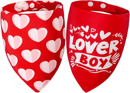 Dimidium Valentines Day Dog Bandanas 2 Pack, Love Pet Scarf for Boy & Girl Dogs, Premium Durable Fabric, Heart Bandana for Small & Medium Dogs (Medium)