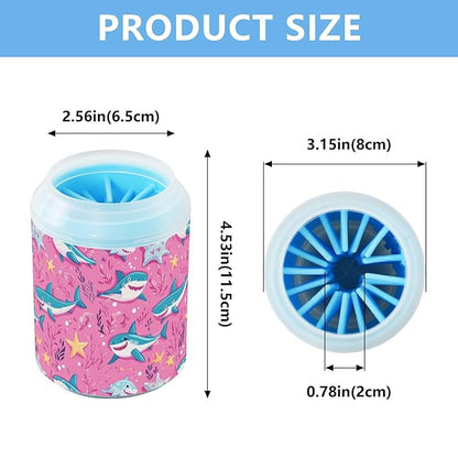 Dog Paw Cleaner Cups for Dogs Pets Foot Washer Paw Scrubber for Medium Small Cats Dogs Cleaning Cup Hot Pink Sharks Starfish and Seaweed