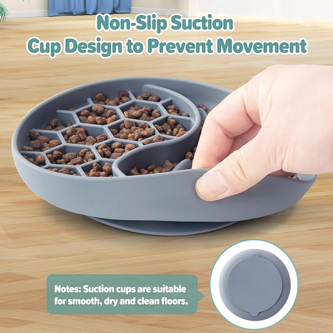 Slow Feeder Dog Bowls, Silicone Pet Food Bowls with Suction Cups, Non-Slip Dog Feeding Slow Down Pet Eating Speed for Fast Eaters, Anxiety Relief & Fun Added (Blue)