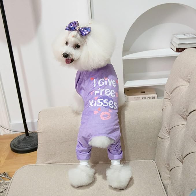 CuteBone Trend Letters Dog Pajamas Clothes Soft Puppy Pjs for Small Dogs P246M I give Free Kisses