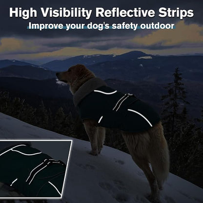 Lelepet Warm Dog Coats for Large Dogs Waterproof Dog Winter Jacket Reflective Pet Fleece Vest Windproof Cold Weather Coats with Adjustable Buckle & Leash Hole, Dark Green, XL