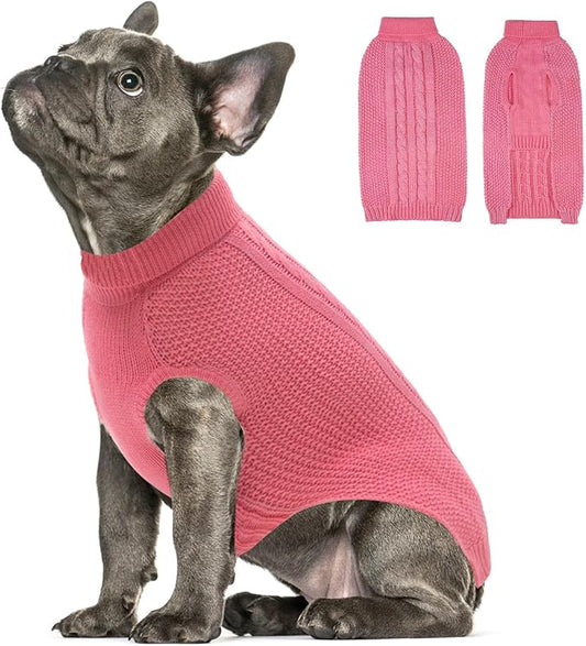 XS Dog Sweater, Classic Cable Knit Warm Dog Sweatshirt with Reflective Yarn for Girl Boy, Halloween Fall Winter Coat Turtleneck Pullover Clothes Apparel for Small Medium Large Dogs (Pink XS)