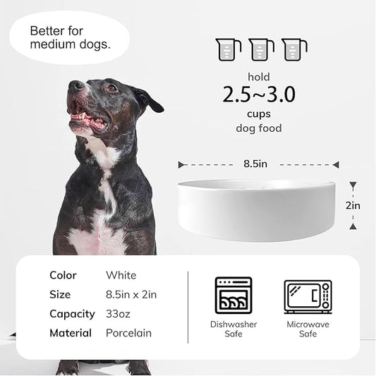 Slow Feeder,Ceramic-Slow Feeder Dog Bowls,Puzzle Food Bowl Maze,2.5 Cups Slow Feed Dog Bowl for Medium and Large Breed Dogs,White