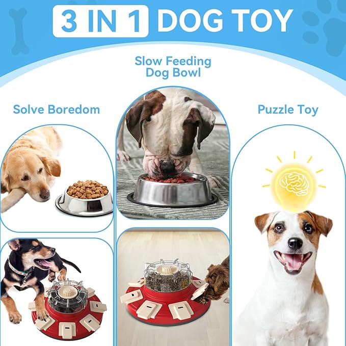 Dog Treat Puzzle Slow Feeder Toys, Dog Food Treat Dispenser/Slow Feeder/Interactive Enrichment Toys for Large/Medium/Small Dogs, Puppy Boredom Buster and Mentally Stimulating, Level 2 in 1