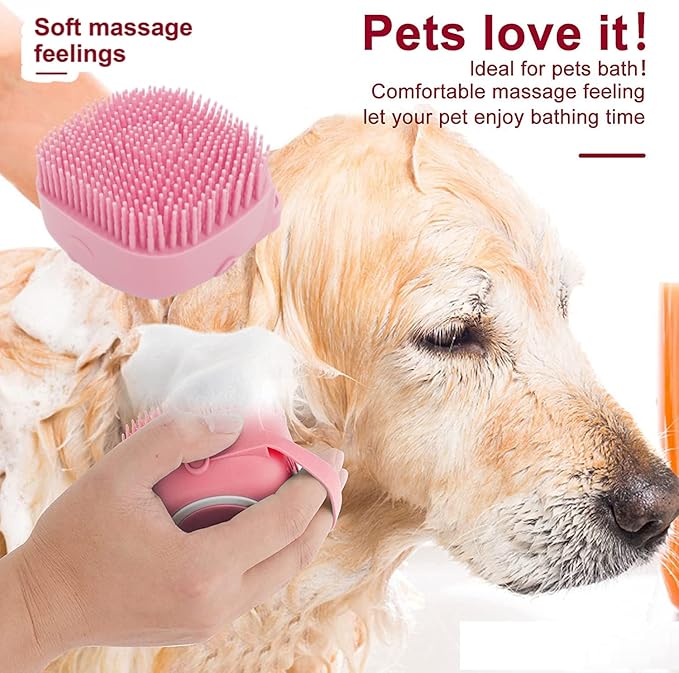 7 Pcs Cat Dog Brush Grooming Kits, Self-Cleaning Slicker Brush, Pet Nail Clipper and File, Flea Comb, Pet Shampoo Bath Brush, Pet Finger Toothbrush, Storage Bag (Pink)