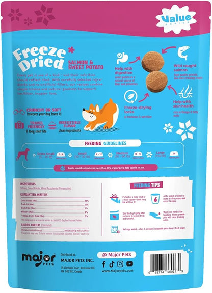 MAJOR PETS Freeze Dried Wild-Caught Salmon&Sweet Potato Dog Treats,Single Protein,All Natural,Rich in Omega-3,Healthy Training Treats or Meal Topper for All Dogs-10 Ounce (Pack of 1)
