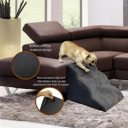 Dog Stairs to high beds, 3-step dog stairs for dogs to get on bed couch high 16"-20 inch, dog pet stairs for small large dogs cats climbing to bed, Non-Slip balanced doggy Grey (23.7*15.8*15.8 IN 33D)