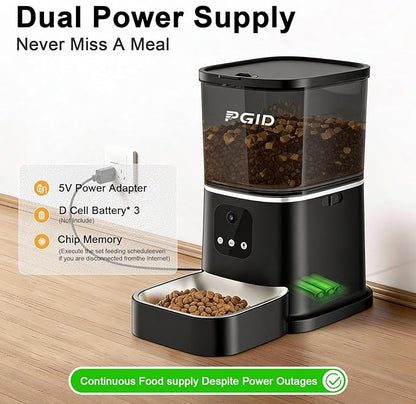 PGID Automatic Cat Feeder with 400W Camera,2.4G Auto Dog Feeder w Night Vision,Pet Feeder w2-Way Audio,Timed Cat Feeders for Dry Food,Dogs Food Dispenser w APP Control 5L