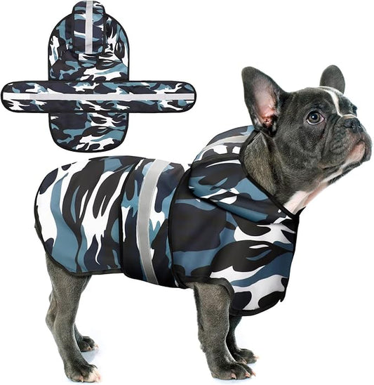 Paiaite Dog Raincoat: Hooded Slicker Poncho, Durable Waterproof Jacket with Reflective Stripes for Safety, Convenient Leash Hole Adjustable Fit, Perfect for Small, Medium Large Dogs Blue Camo M