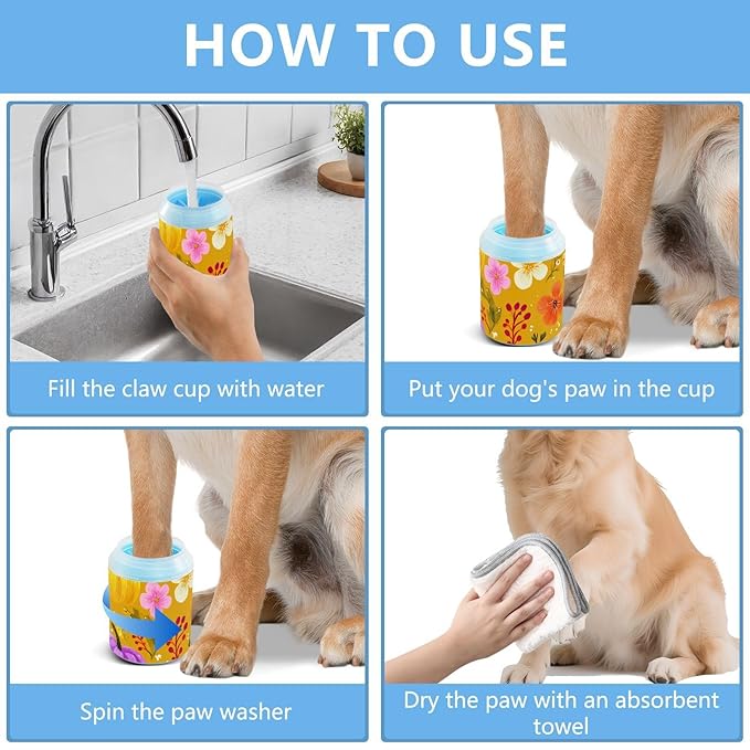 Dog Paw Cleaner Mudbuster Dog Foot Washer for Small Medium Large Dogs Cats Premium Pet Supplies Yellow Thanksgiving Pumpkin and Flowers