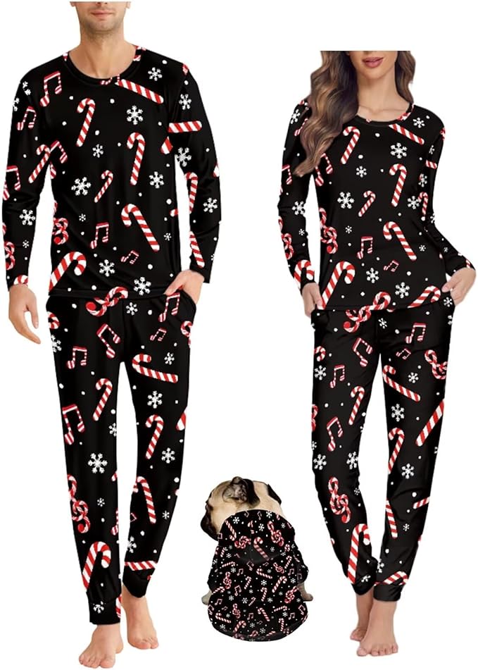 Christmas Family Pajamas Matching Sets with Pockets Dog Costumes for Small Dogs Long Sleeve Sleepwear Plus Size