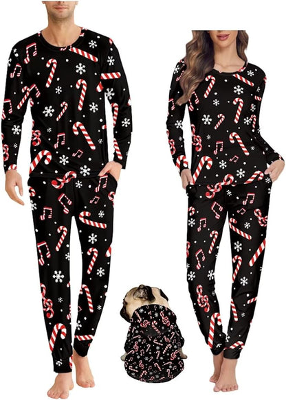 Christmas Family Pajamas Matching Sets with Pockets Dog Costumes for Small Dogs Long Sleeve Sleepwear Plus Size