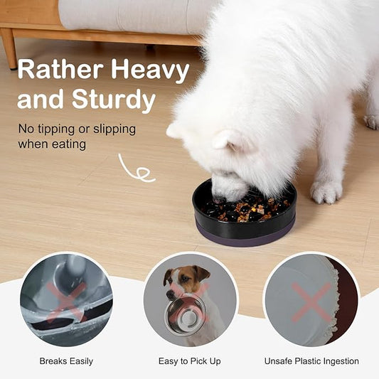 Sted Ceramic Slow Feeder Bowl for Medium Large Breed Dogs - Puzzle Food Bowl With Silicone Base for Fast Eaters, Slows Down Eating - Maze Black