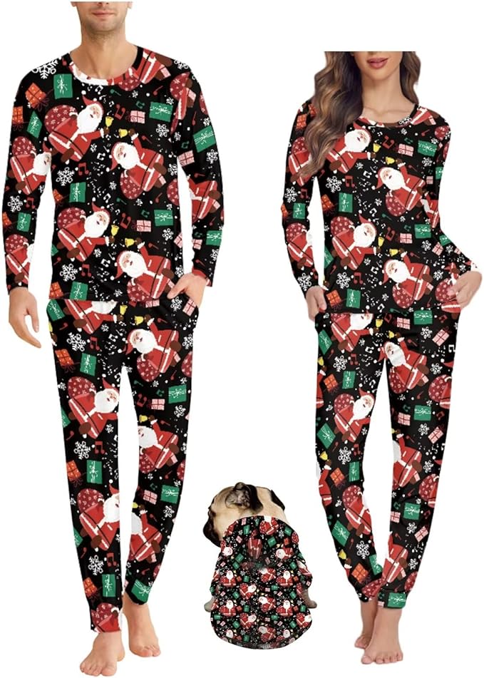 Christmas Family Pajamas Matching Sets with Pockets Dog Costumes for Small Dogs Long Sleeve Sleepwear Plus Size