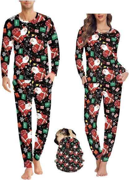 Christmas Family Pajamas Matching Sets with Pockets Dog Costumes for Small Dogs Long Sleeve Sleepwear Plus Size