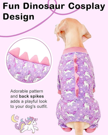CuteBone Dinosaur Costume Dog Pajamas, Stretchy Spandex Crystal Velvet Sleepwear Coat for Small Dogs, Soft & Warm Pet Outfit Clothes for Cold Weather, Cozy Pullover Design COSP11-3XL