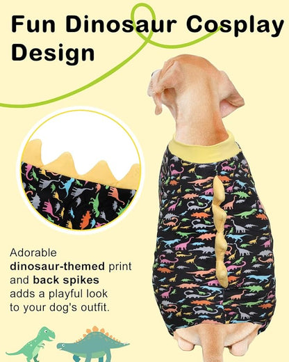 CuteBone Dinosaur Costume Dog Pajamas, Stretchy Spandex Crystal Velvet Sleepwear Coat for Small Dogs, Soft & Warm Pet Outfit Clothes for Cold Weather, Cozy Pullover Design COSP01XXL