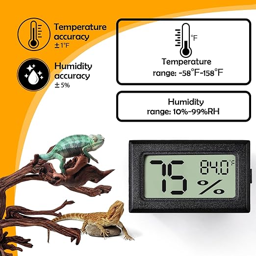 BSRESIN 2 PCS Rectangle Reptile Thermometer and Humidity Gauge for Bearded Dragon Accessories, Reptile Tank Accessories for Jumping Spider, Leopard Gecko, Hermit Crab, Gecko, Ball Python, Lizard