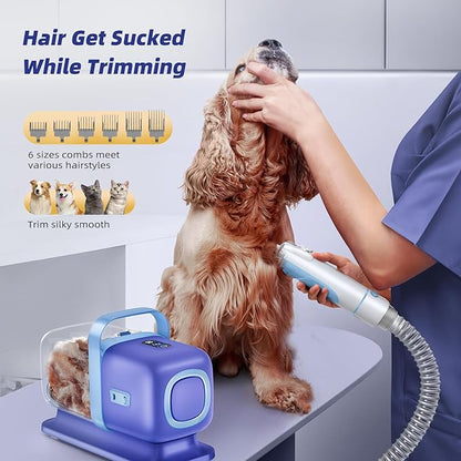 Dog Grooming Kit with Vacuum, 15000Pa Pet Hair Clipper and Shedding Brush, 50dB Low Noise, 2L Capacity, White