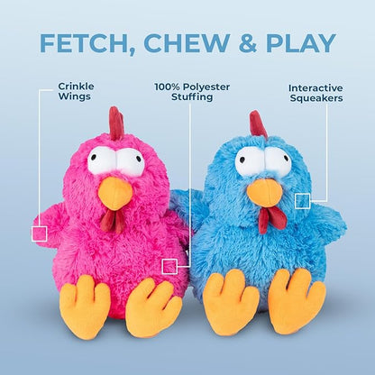 Best Pet Supplies Interactive Squeaky Dog Chew Toy, Ideal Dog Toys for Chewers, Small, Medium & Large Dogs, and Fetch Lovers - Cluck (Fuchsia), Large