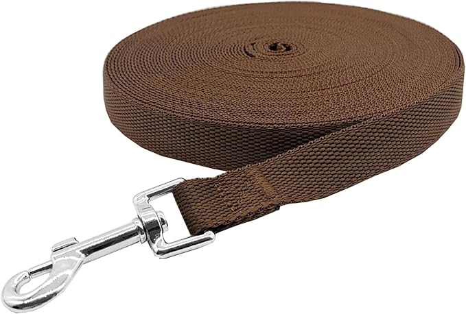 Nylon Training Dog Leash for Small Medium Large Dogs, 15ft 20ft 30ft 50ft Long Leash Dog/Puppy Lead for Obedience Recall Training, Camping (50ft, Brown)