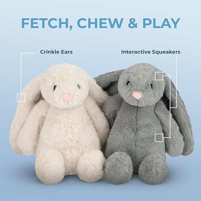 Best Pet Supplies Interactive Squeaky Dog Chew Toy, Ideal Dog Toys for Chewers, Small, Medium & Large Dogs, and Fetch Lovers - Bunny (Beige), Small