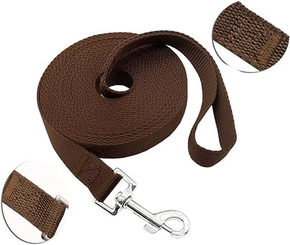 Nylon Training Dog Leash for Small Medium Large Dogs, 15ft 20ft 30ft 50ft Long Leash Dog/Puppy Lead for Obedience Recall Training, Camping (50ft, Brown)