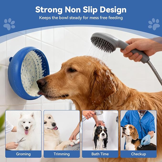 Dog Lick Bowl, BPA-Free Silicone Slow Feeder Lick Mat for Small and Medium Dogs, Non-Slip & Dishwasher Safe (Dark Blue,L)