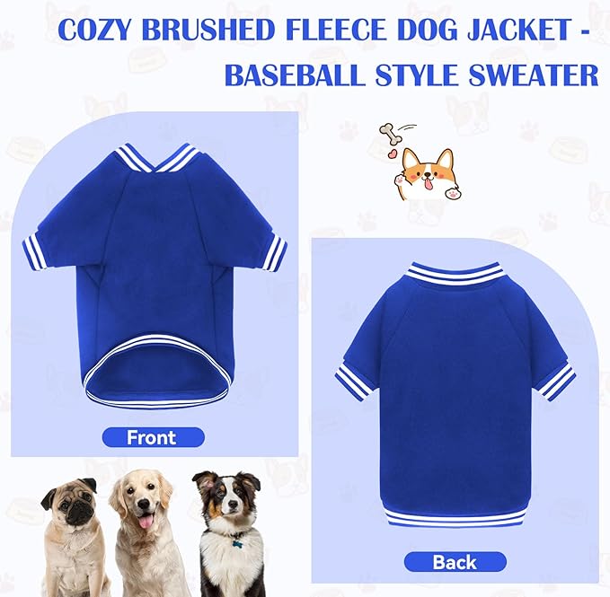 Dog Sweaters for Medium Dogs, Brushed Fleece Dog Sweater Baseball Jacket Soft Warm Pet Sweater Clothes Medium Sized Boy Girl Pet(Blue-M)
