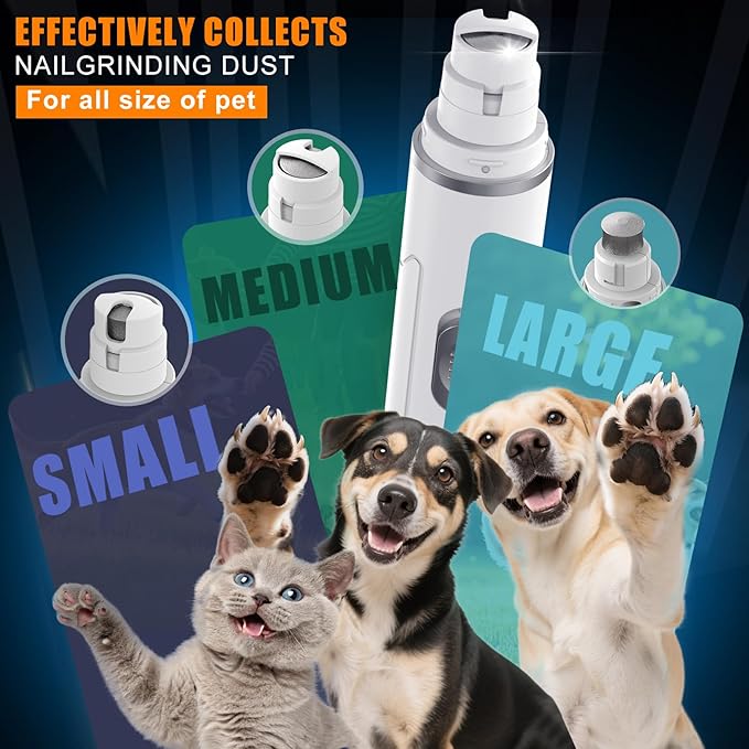 Dog Nail Grinder Quiet - Professional 2-Speed Electric Pet Nail Trimmer with Guard, Rechargeable & Painless Claw Grinder for Small Medium Large Dogs & Cats, Low Noise & Vibration