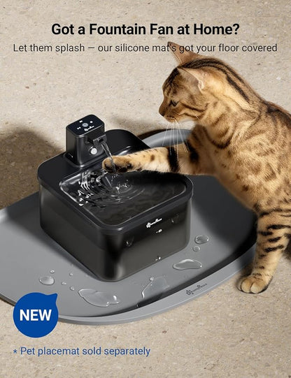 DownyPaws Battery Operated Cat Water Fountain, 84oz/2.5L Fursink Wireless Cat Waterer Fountain with Motion Sensor, BPA-Free, Black with 6 Filters