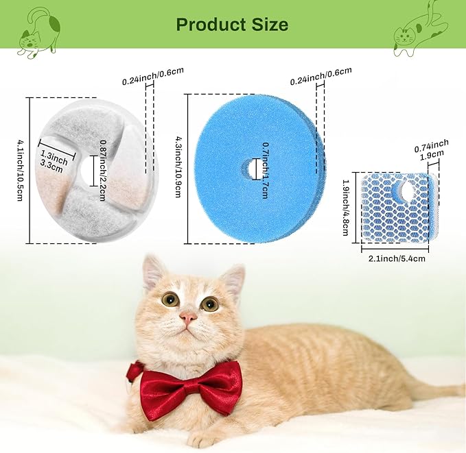 5 Pack Cat Fountain Filter Replacement for Square 2.2L/73oz Automatic Pet Water Fountain, Stainless Steel Cat Water Fountain Filters, Triple Filtration System, Activated Carbon Filters