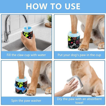 Dog Paw Cleaner Cups for Dogs Pet Foot Washer Paw Scrubber for Medium Small Dogs Cats Cleaning Cup Black Art Paw Print and Hearts