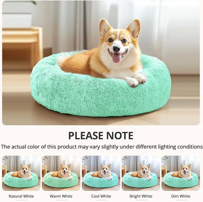 JOLLYVOGUE Small Dog & Cat Beds for Indoor Cats, Donut Cuddler Warming Soft Dog Beds with Anti-Slip Bottom, Round Calming Fluffy Plush Faux Fur Cushion Bed for Large Dogs (36", Mint Green)