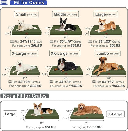 Outdoor Orthopedic Dog Bed, Waterproof Dog Bed for Large Dogs 36x27 Inch, Egg Crate Foam Pet Mat with Washable Removable Oxford Cooling Cover, Amy Green