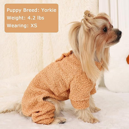 Dog Sweaters for Small Dogs Winter Dog Pajamas Sized Dogs Boy Girl Fleece Pet Clothes Puppy Outfit 4 Legs Jumpsuits for Chihuahua Yorkie Cat Apparel (Khaki, Small)