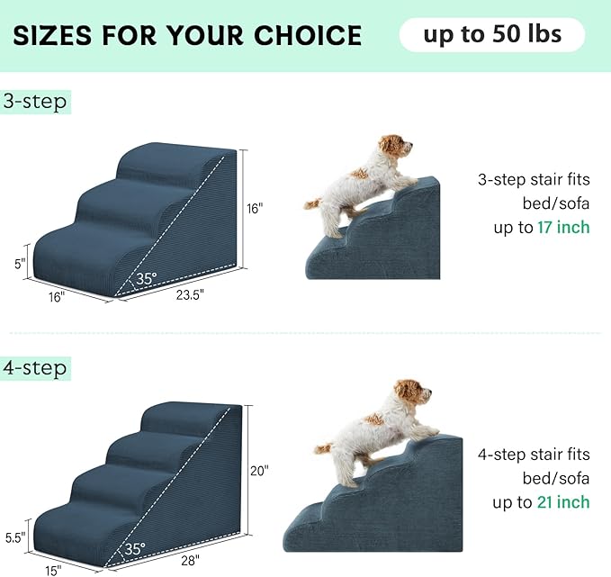 Dog Steps for Small Dogs, 3-Step Pet Ramp Stairs for High Beds and Sofa, Non-Slip Pet Stairs for Small Dogs and Cats, Removable and Easy to Clean Cover, Navy