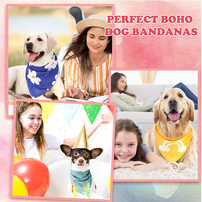 Huhumy 100 Pcs Boho Dog Bandanas Bulk Pet Bibs Colorful Triangle Scarf Boho Pet Bandanas for Medium Large Dogs Spring Summer Birthday Costume Decoration