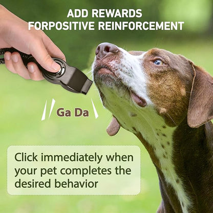 Dog Training Clickers and Whistle in One, Consistent Positive Reinforcement for Puppies, Fix Undesired Behaviors, Pet Training Clicker for Dog Cats Puppy Birds Horses, 2-Pack(White + Black)