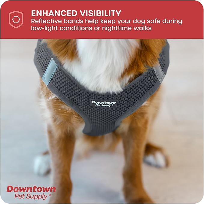 Downtown Pet Supply Step in Dog Harness No Pull, XX-Large, Charcoal - Adjustable Harness with Padded Mesh Fabric and Reflective Trim - Buckle Strap Harness for Dogs