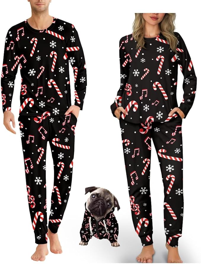 Christmas Family Pajamas Matching Sets with Pockets Dog Costumes for Small Dogs Long Sleeve Sleepwear Plus Size