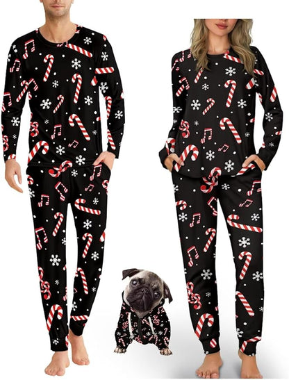 Christmas Family Pajamas Matching Sets with Pockets Dog Costumes for Small Dogs Long Sleeve Sleepwear Plus Size